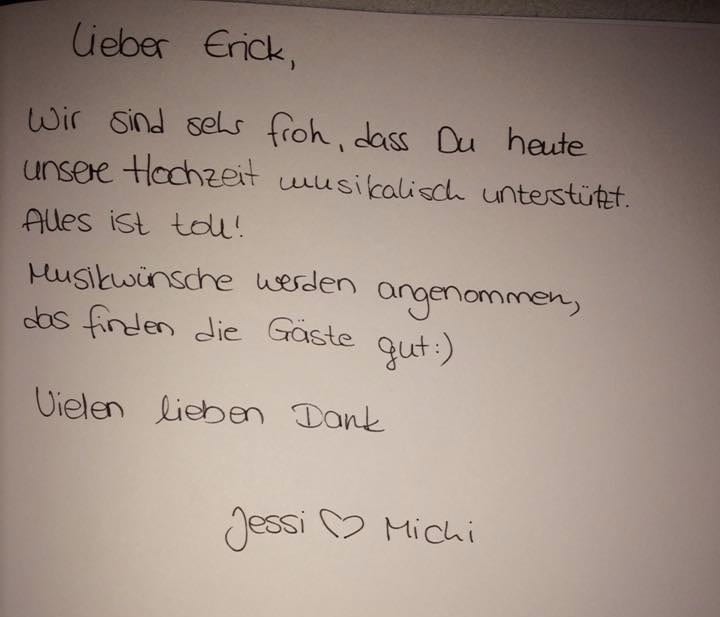 Handgeschriebene Dankeskarte von Jessi und Michi